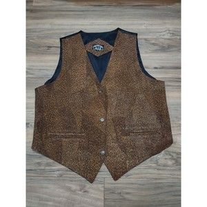 Two One Two 100% Leather Cheetah Patch Work Embroidered Vest Large